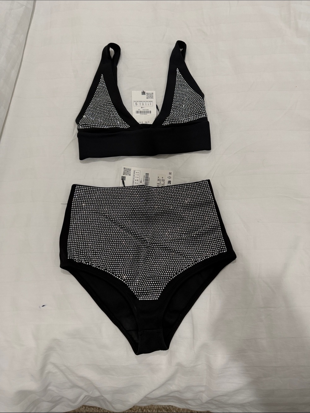 Zara Black Crystal-Studded Bralette and High-Waist Brief